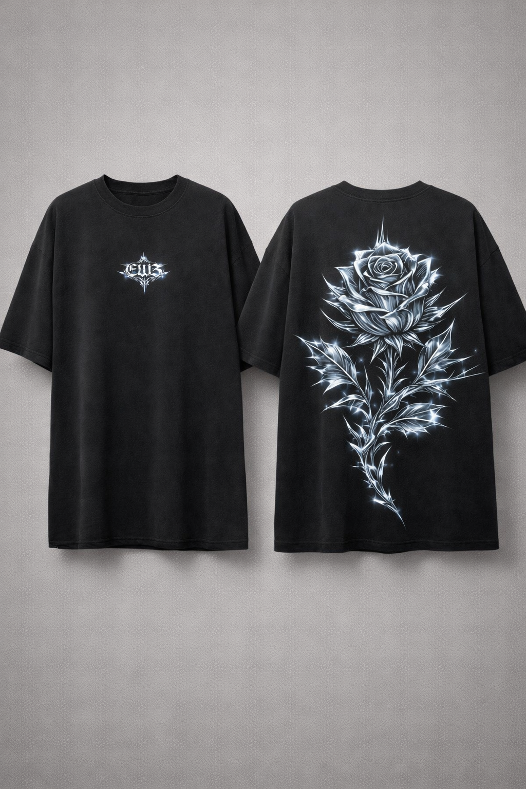 Chrome Thorn Rose Oversized Tee — Eternal Bloom